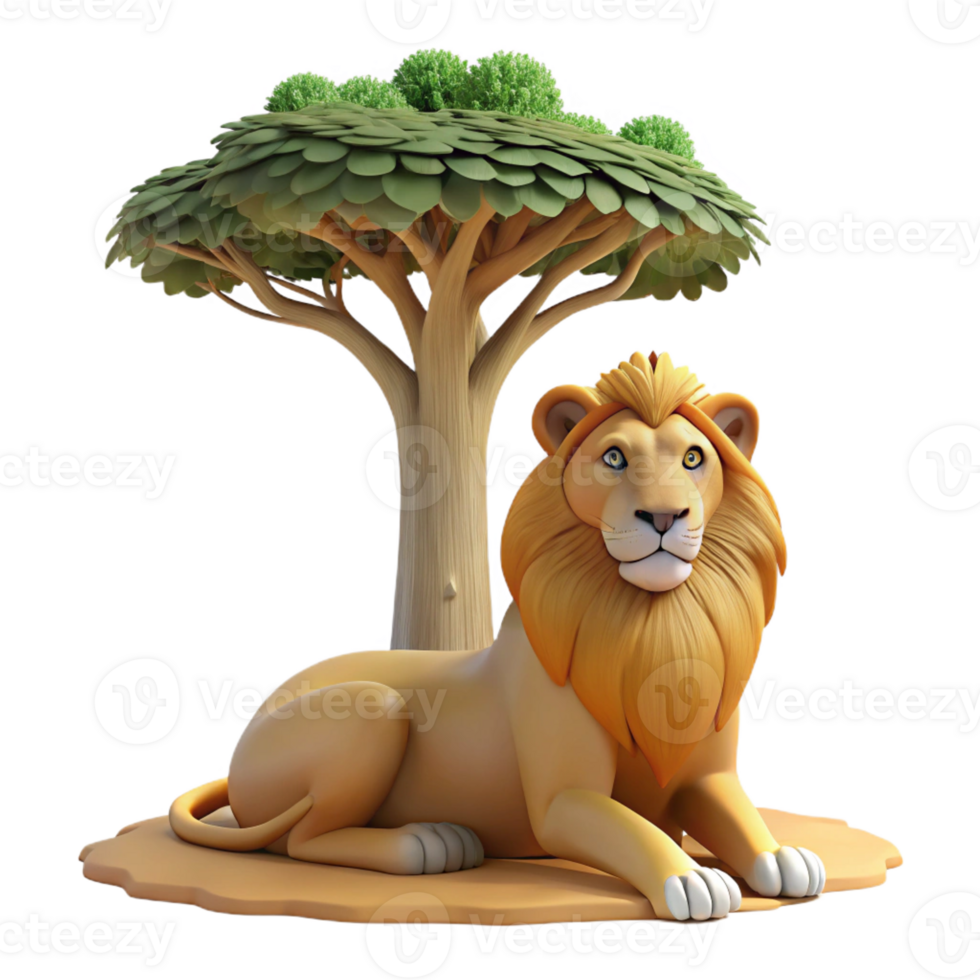 stunning traditional A regal lion pride resting in the shade of a baobab tree, realistic wildlife painting, warm afternoon sunlight genuine png