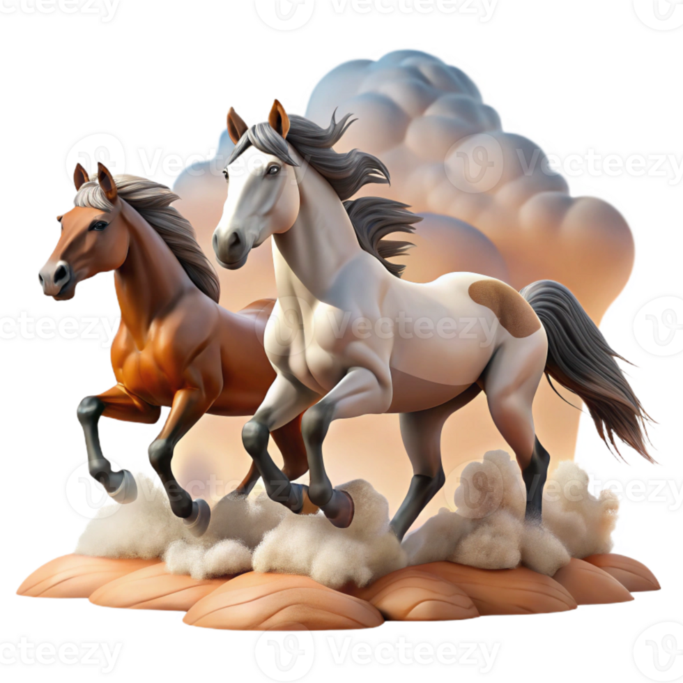 serene rustic A group of wild horses running across a plain, dramatic sky, western art style original png