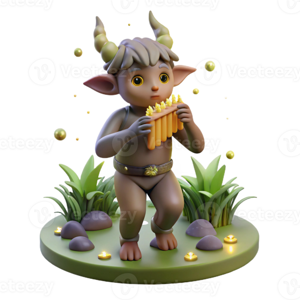 vibrant rustic A mischievous satyr, playing a pan flute in a moonlit glade, surrounded by fireflies. Art Deco style original png