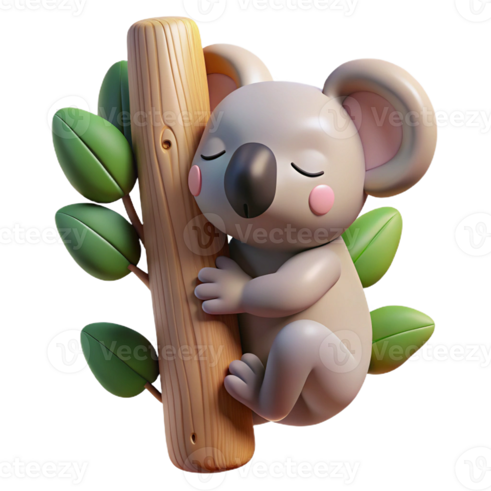 stunning rustic A sleepy koala clinging to a eucalyptus tree, soft pastel illustration, warm afternoon sunlight authentic png