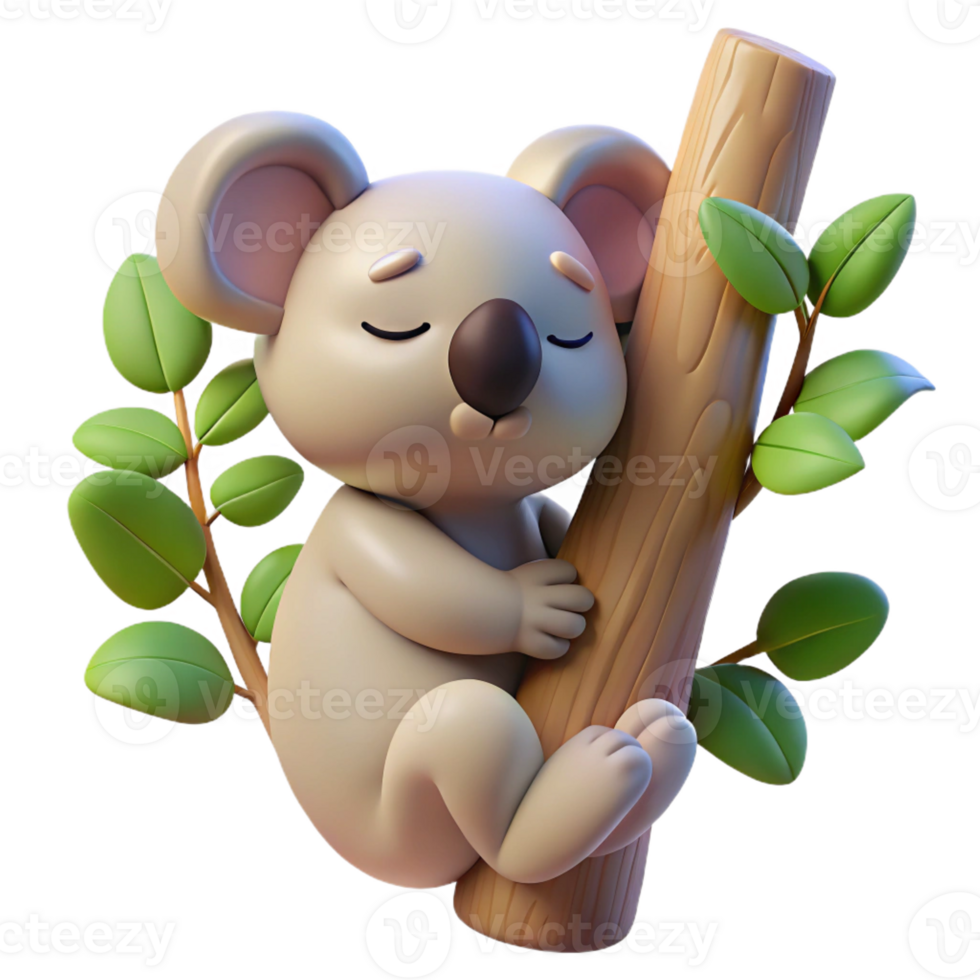 stunning artistic A sleepy koala clinging to a eucalyptus tree, soft pastel illustration, warm afternoon sunlight genuine png