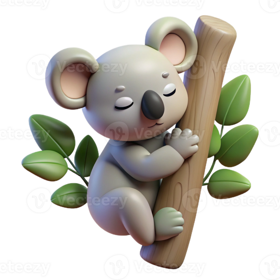 stunning creative A sleepy koala clinging to a eucalyptus tree, soft pastel illustration, warm afternoon sunlight high quality png