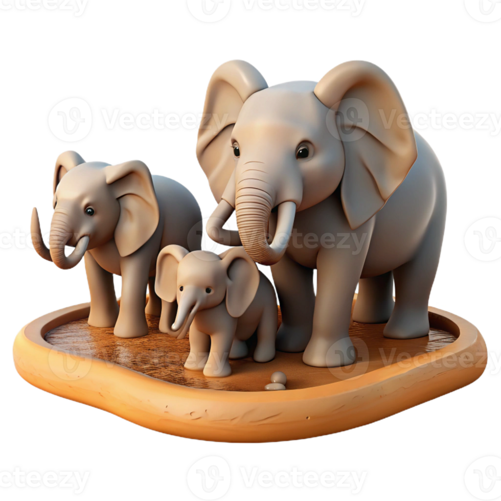 dramatic modern A family of elephants bathing in a muddy waterhole, photorealistic rendering, warm afternoon light genuine png