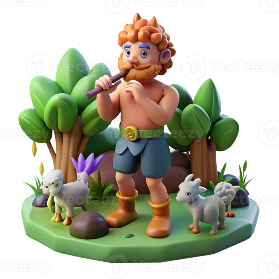 wonderful contemporary A mischievous Pan, the god of the wild, playing his pipes in a forest grove, surrounded by nymphs. Fauvist style high resolution png