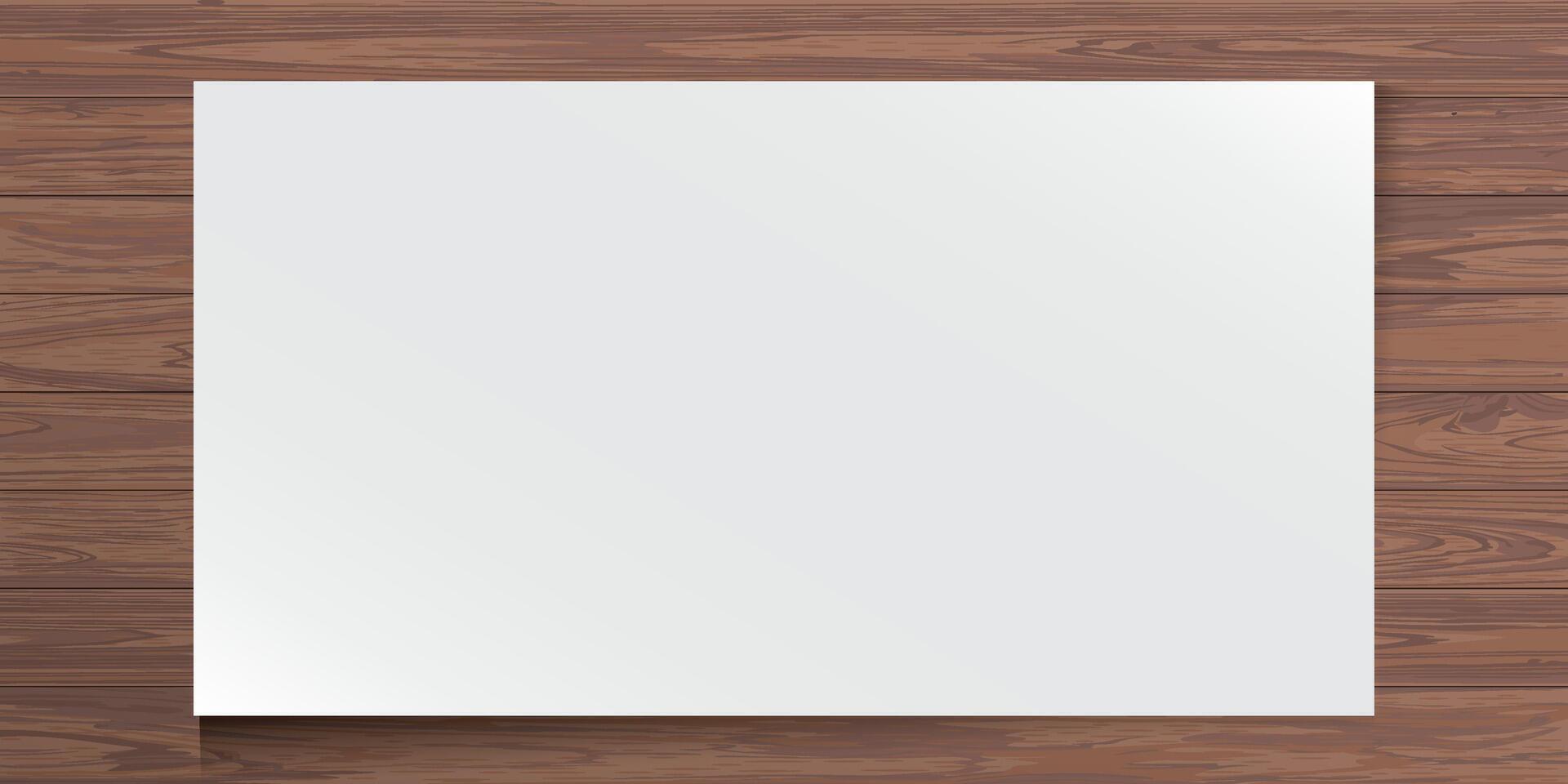 Blank paper rectangle shape on cut timber panels mocha mousse tone background graphic illustration. Empty business card template with wooden background. vector