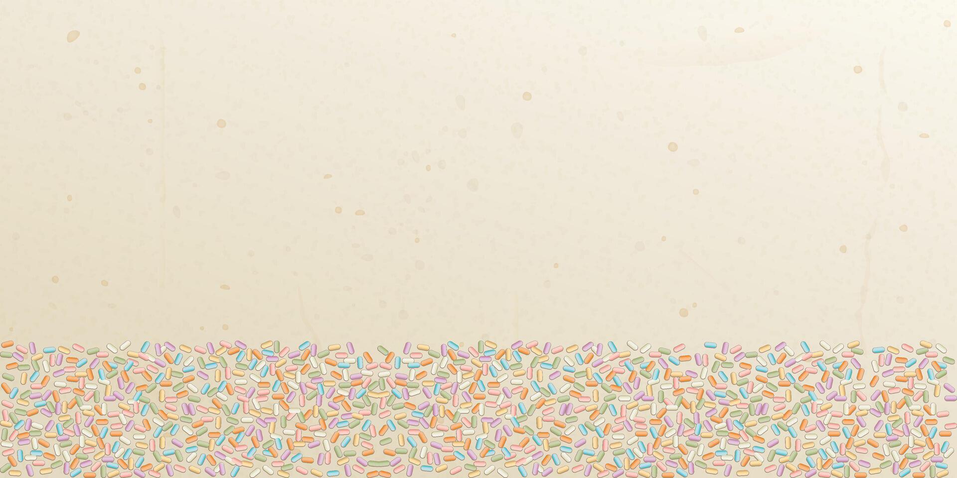 Vanilla cream cake texture background with colorful sprinkles sugar topping graphic illustration have blank space. vector