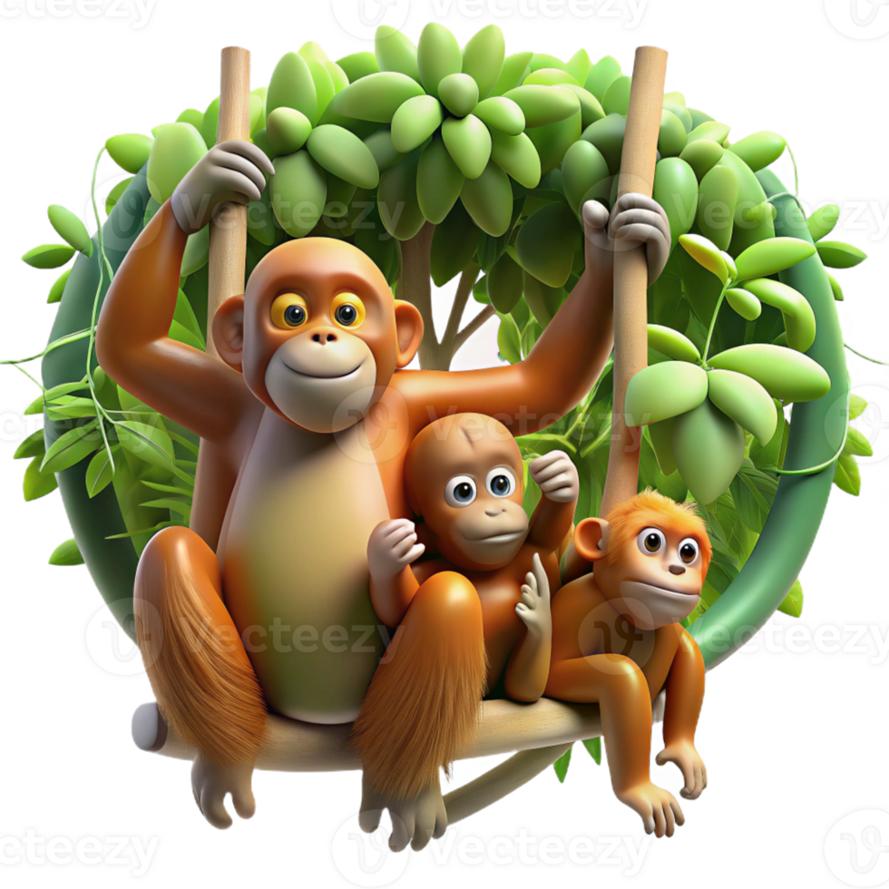 beautiful classic A family of orangutans swinging through the rainforest canopy, dynamic wildlife photography, dappled sunlight genuine png
