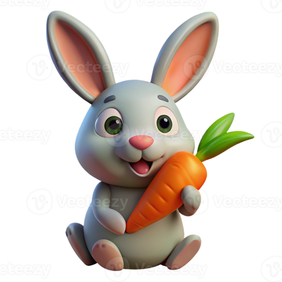 magnificent traditional A curious rabbit nibbling on a carrot, cute cartoon style, bright studio lighting authentic png