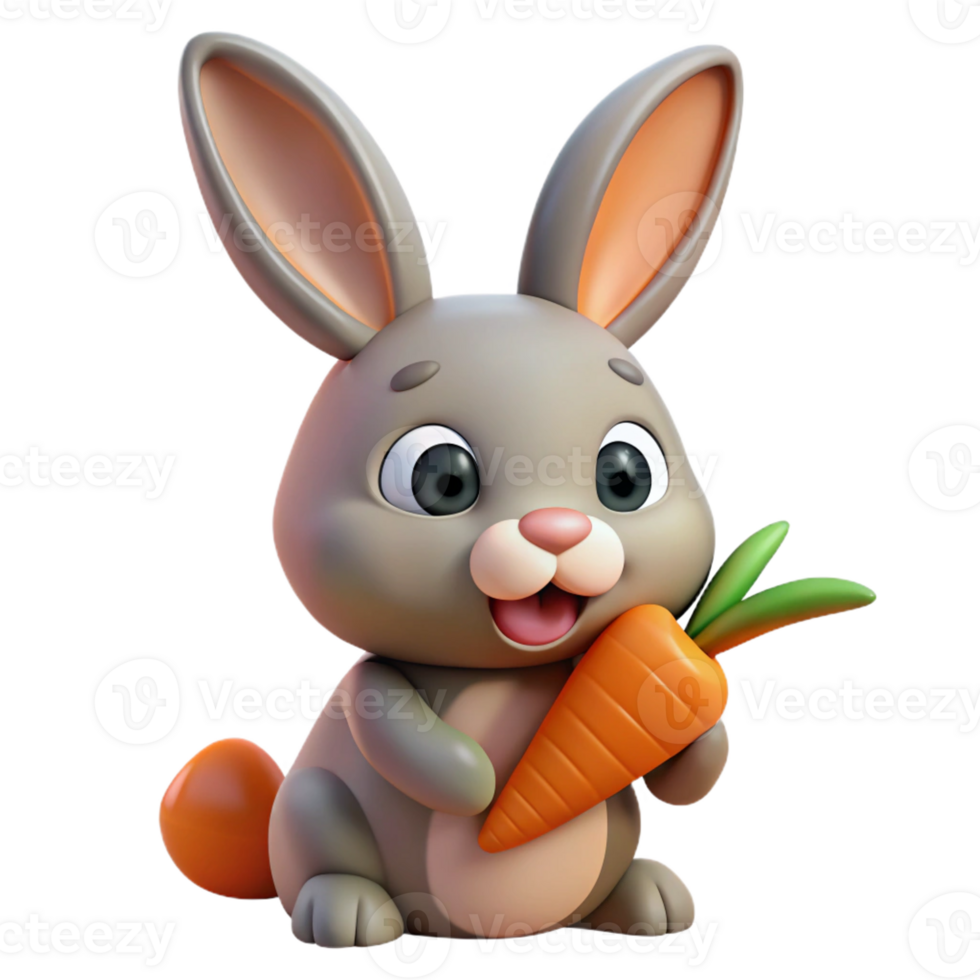 extraordinary artistic A curious rabbit nibbling on a carrot, cute cartoon style, bright studio lighting high resolution png
