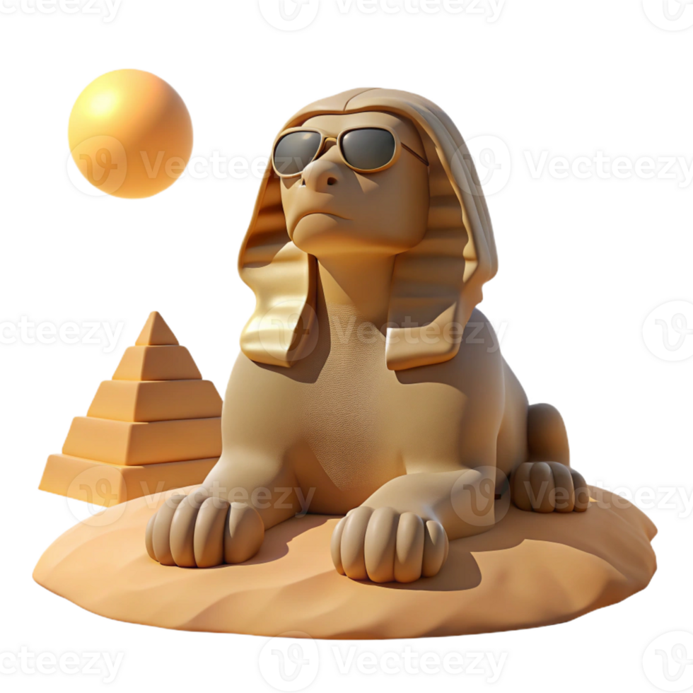 magnificent modern A stoic sphinx with weathered stone skin, gazing enigmatically into the desert horizon, under the harsh midday sun, in a minimalist style authentic png
