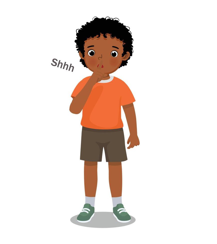 little African boy making silence gesture putting his finger on lip asking to be quiet vector