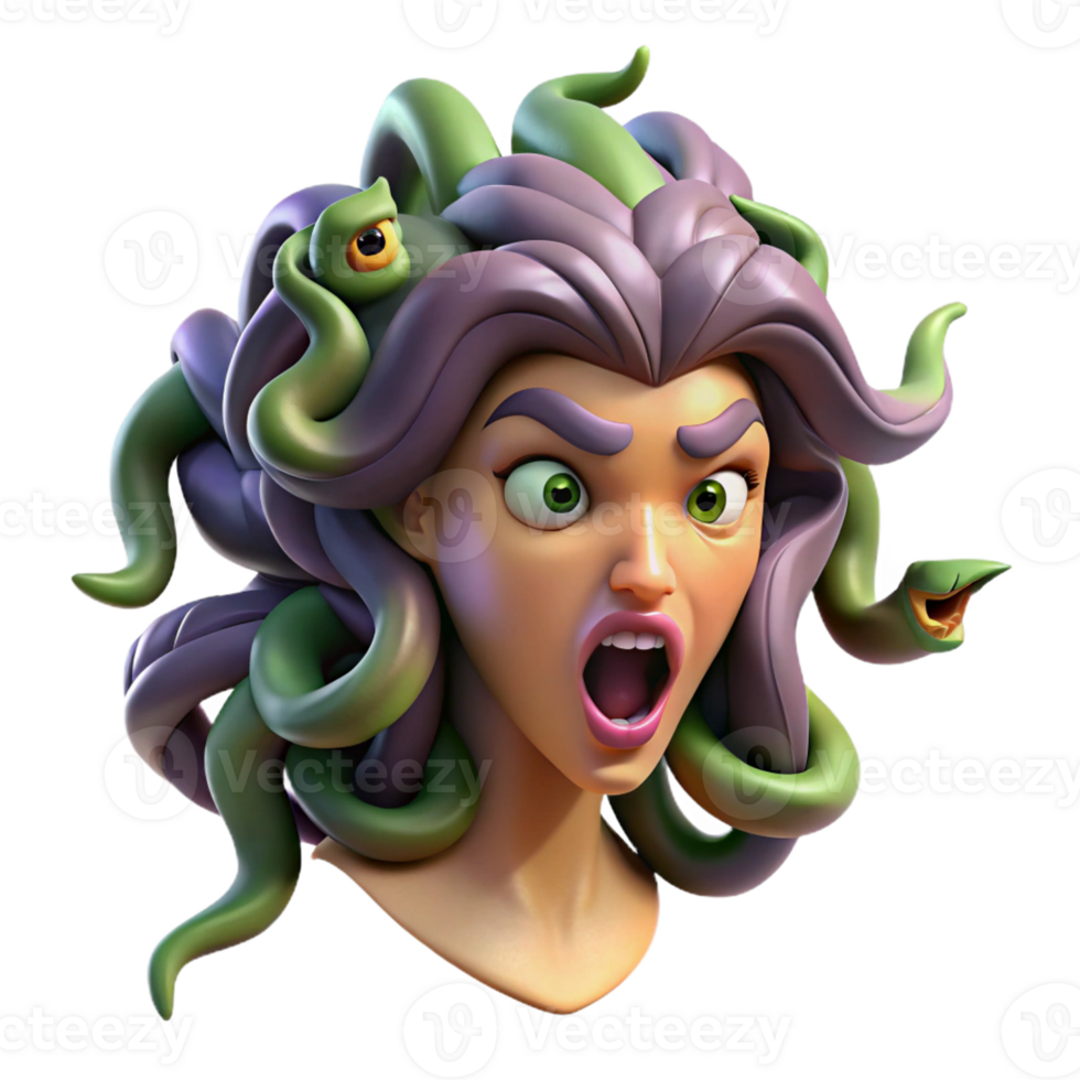 wonderful traditional A fearsome Medusa with snakes for hair, turning a warrior to stone, in a dramatic, Baroque style 4K png