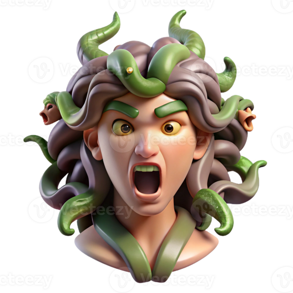 wonderful abstract A fearsome Medusa with snakes for hair, turning a warrior to stone, in a dramatic, Baroque style premium png