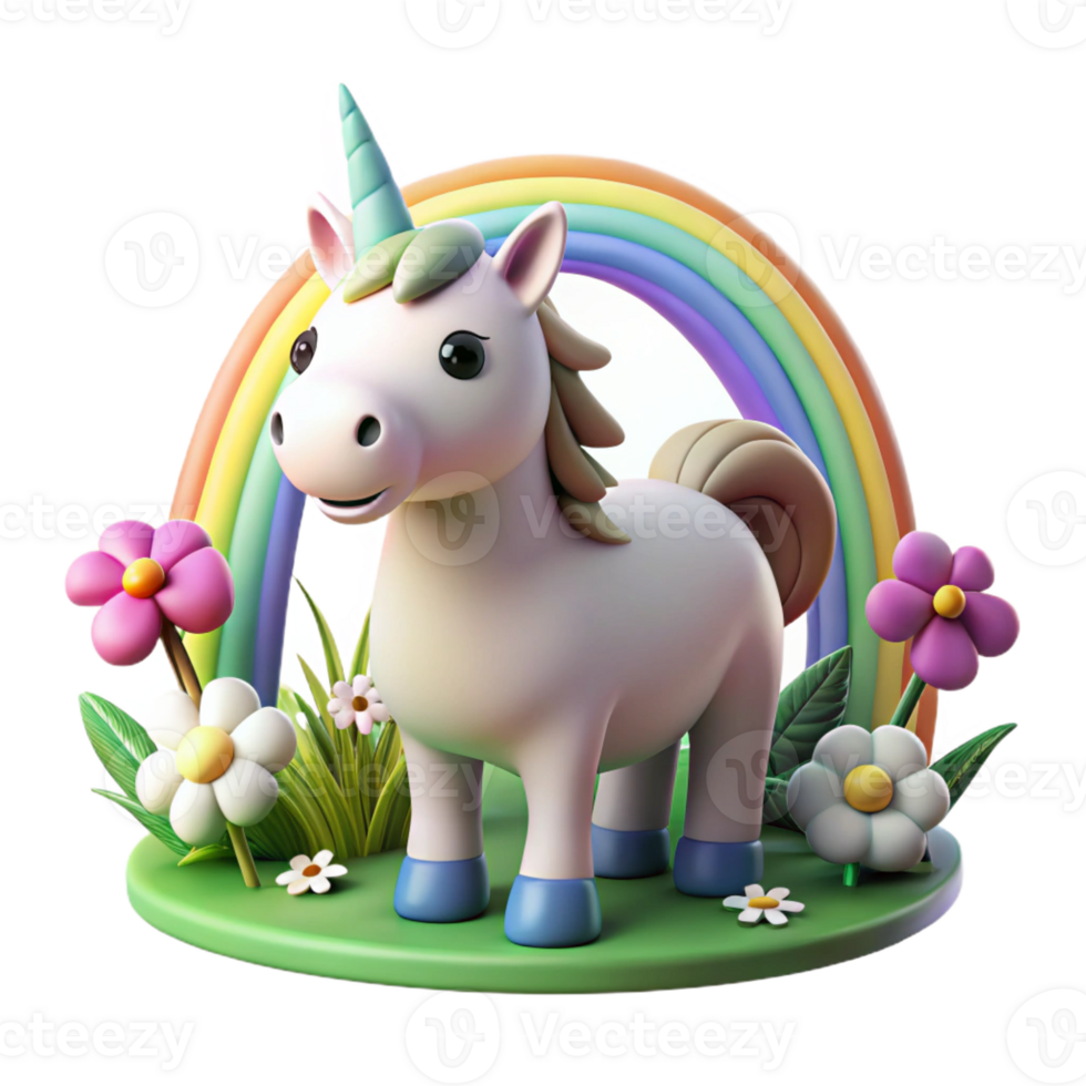 elegant abstract A benevolent unicorn with a spiraling horn, grazing in a meadow of wildflowers, under a rainbow, in a whimsical, fairytale style original png