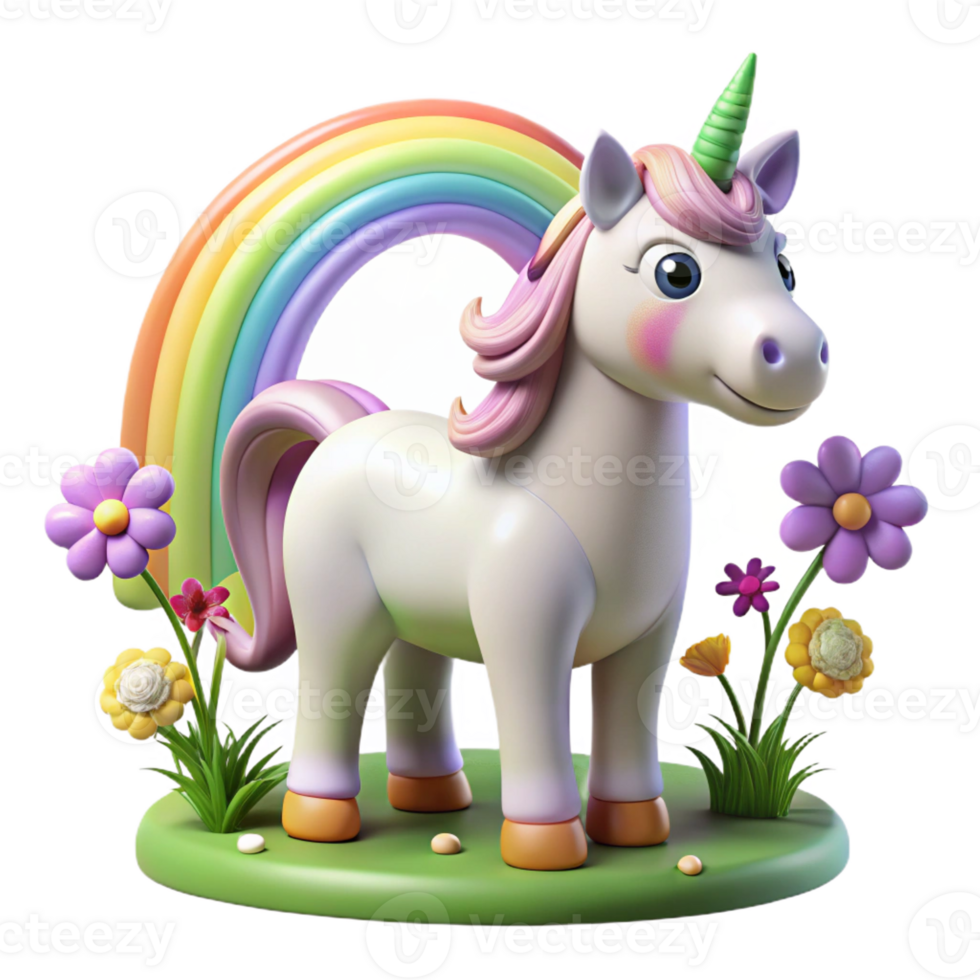elegant creative A benevolent unicorn with a spiraling horn, grazing in a meadow of wildflowers, under a rainbow, in a whimsical, fairytale style genuine png