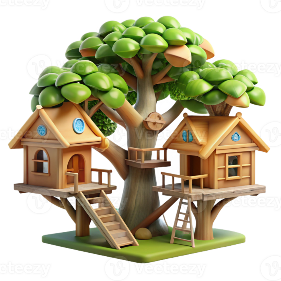 serene traditional Treehouse village, interconnected wooden structures, lush foliage, dappled sunlight, whimsical illustration 4K png