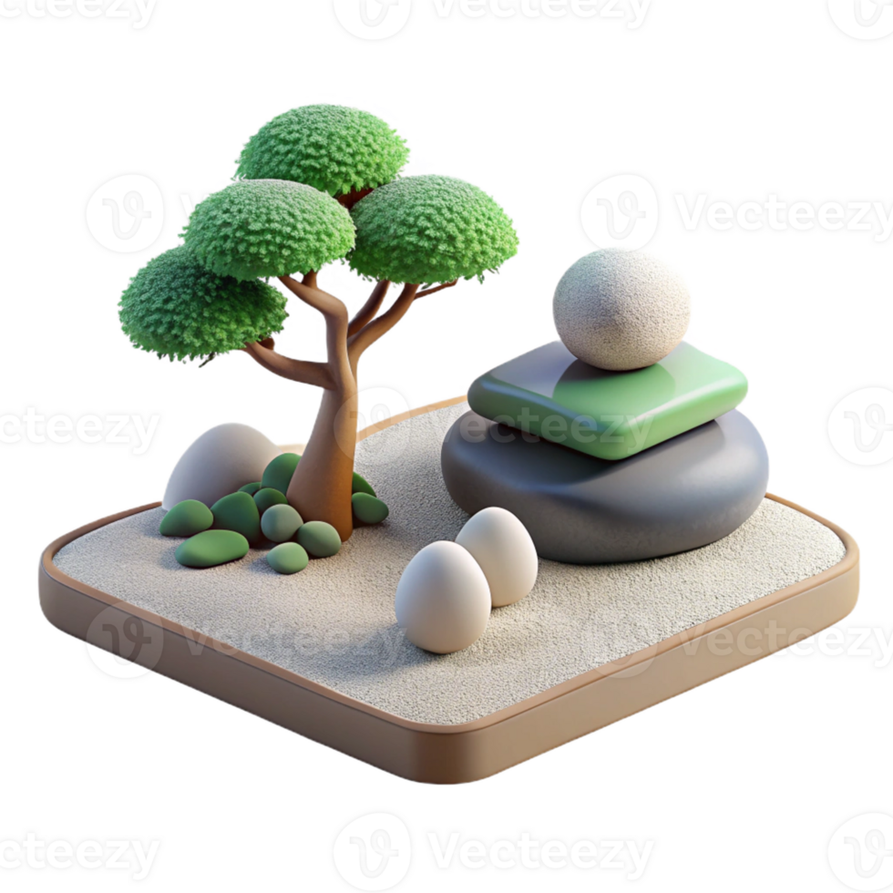 dramatic rustic Minimalist Japanese garden, zen rock arrangement, raked gravel, bonsai tree, soft diffused light, serene photograph 4K png
