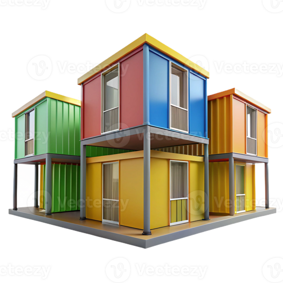 stunning classic Prefabricated modular housing units, colorful design, stacked configuration, bright daylight, architectural visualization professional png