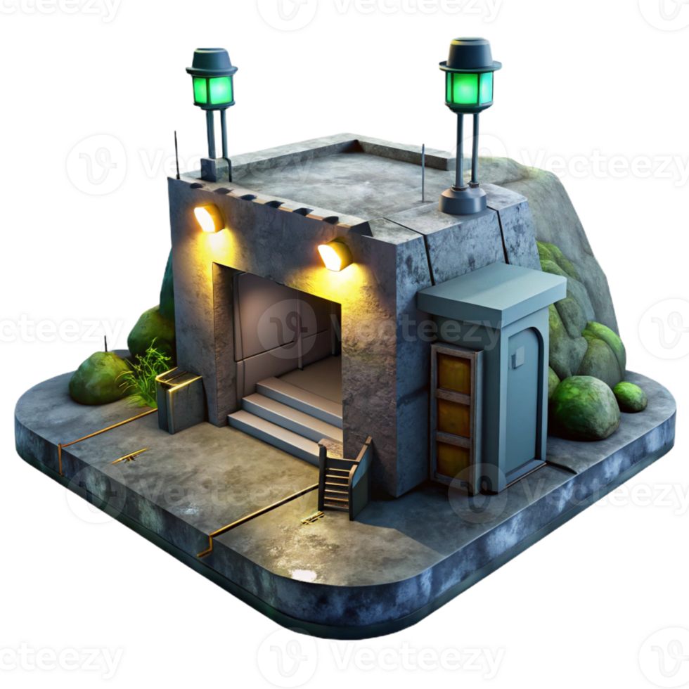 beautiful artistic Underground bunker, concrete walls, dim fluorescent lighting, post-apocalyptic setting, digital painting professional png