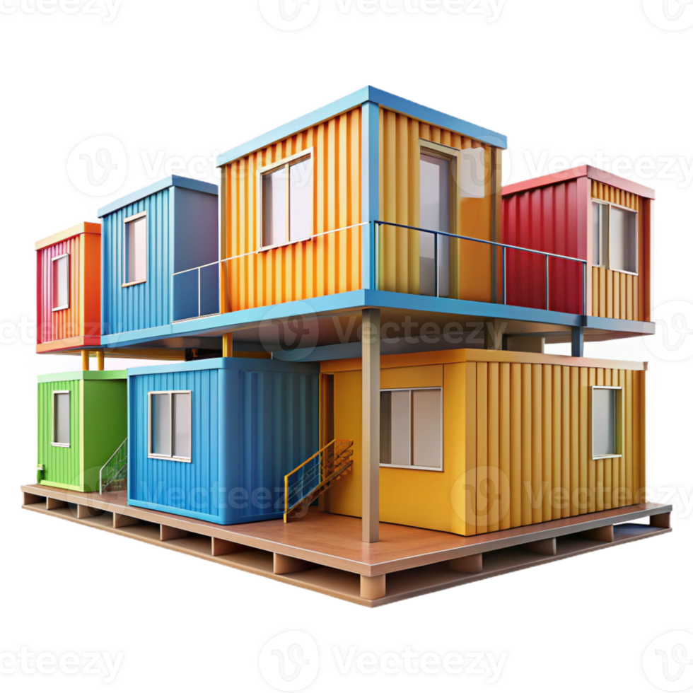 impressive abstract Prefabricated modular housing units, colorful design, stacked configuration, bright daylight, architectural visualization high resolution png