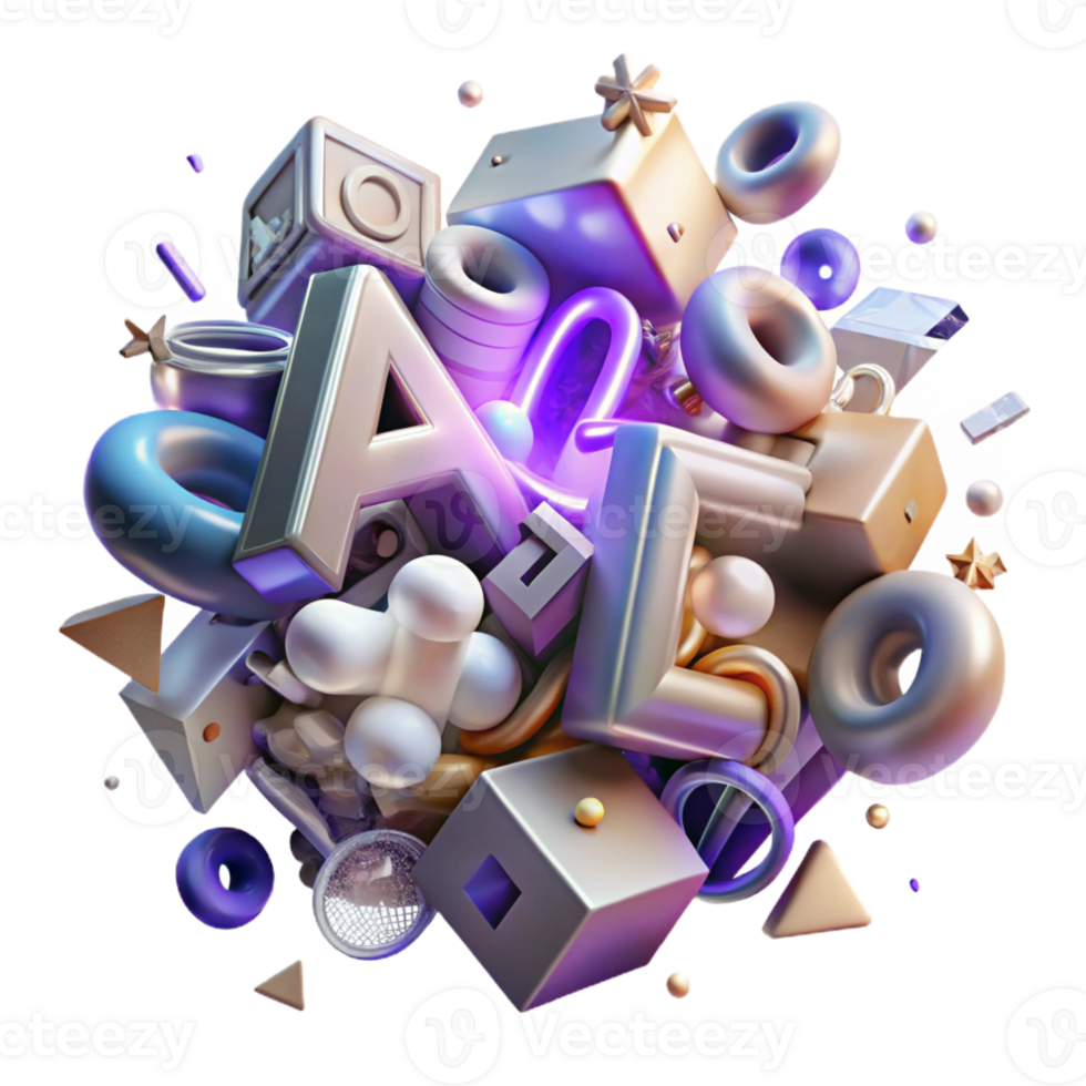elegant classic A chaotic jumble of fragmented text and symbols, floating in a three-dimensional space, illuminated by a flickering, neon light, in a Deconstructivist style detailed png