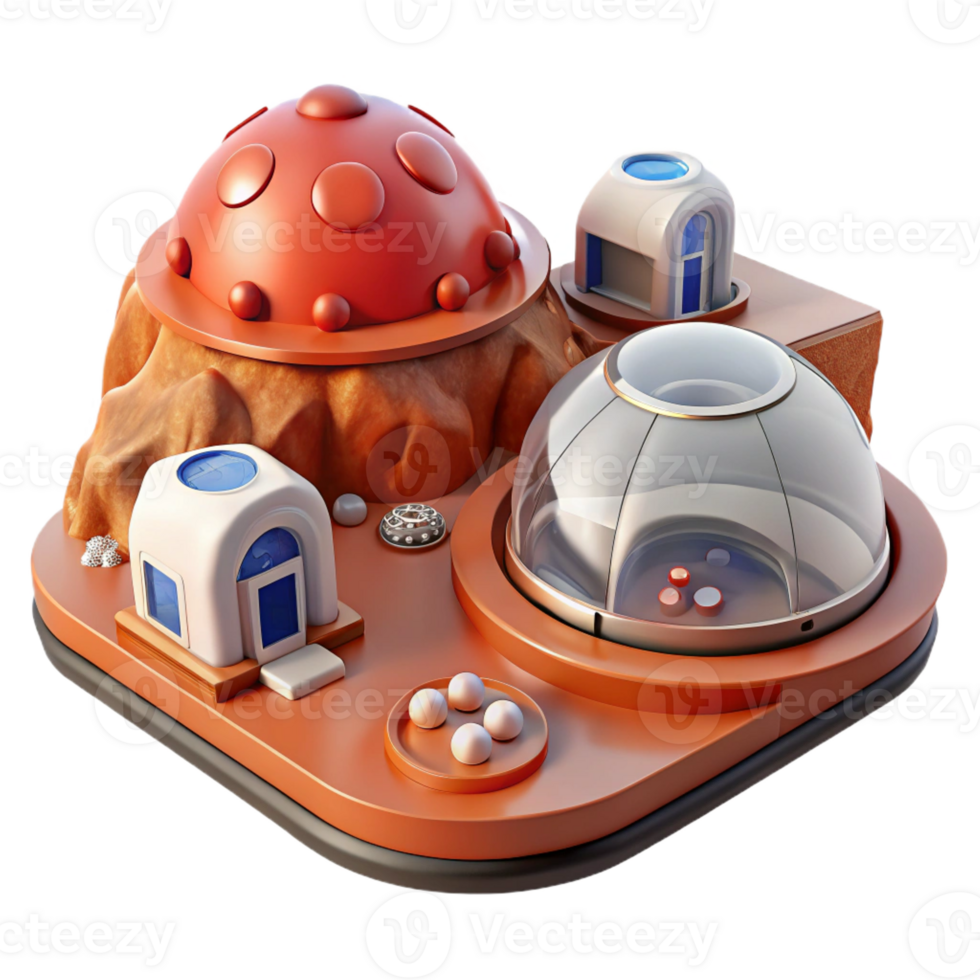 elegant rustic Mars colonization habitat, modular inflatable structures, red Martian landscape, daytime lighting, science fiction illustration exclusive png