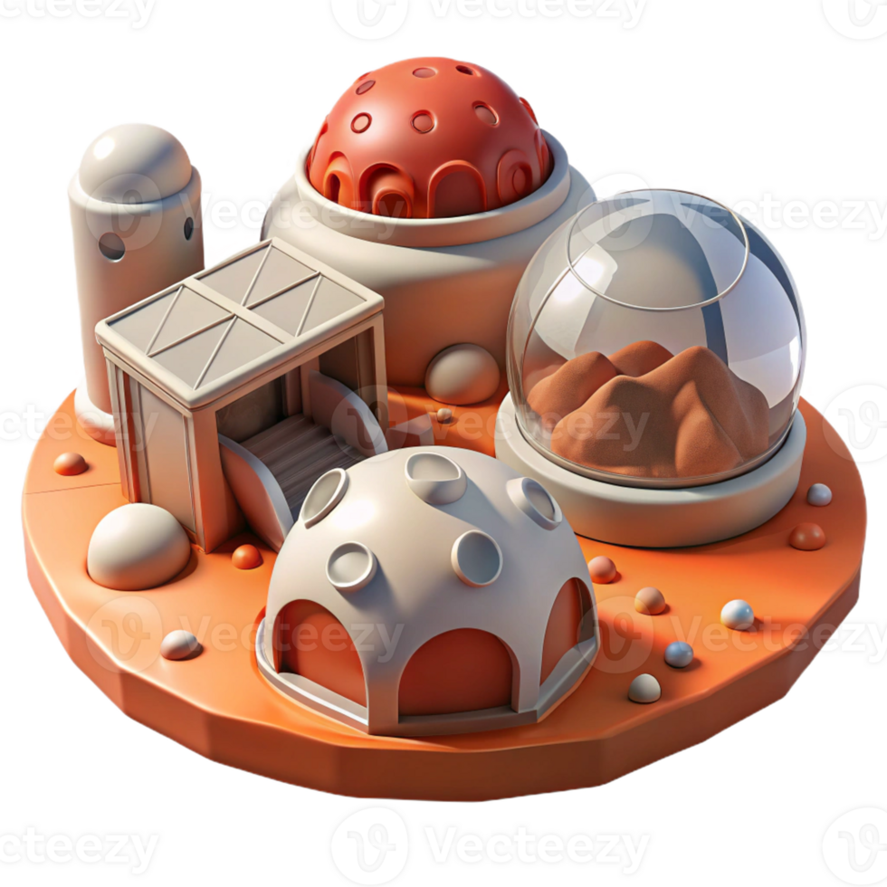 elegant creative Mars colonization habitat, modular inflatable structures, red Martian landscape, daytime lighting, science fiction illustration original png