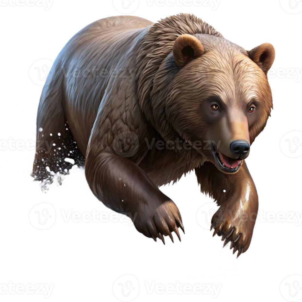dramatic contemporary A powerful grizzly bear fishing for salmon in a rushing river, dynamic action, realistic lighting, wildlife photography style original png