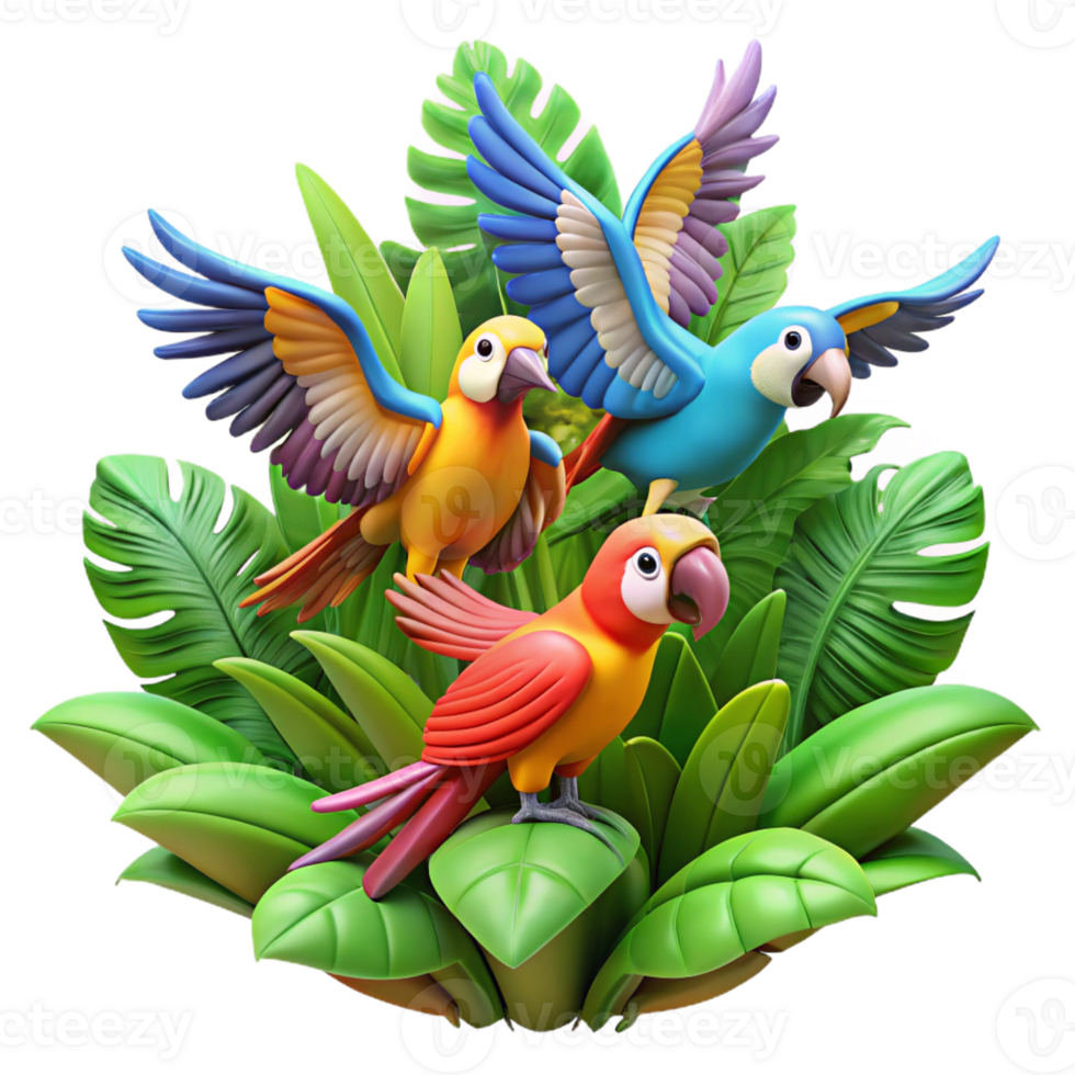 serene vintage A flock of colorful parrots in flight, jungle setting, vibrant colors, impressionistic style high resolution png