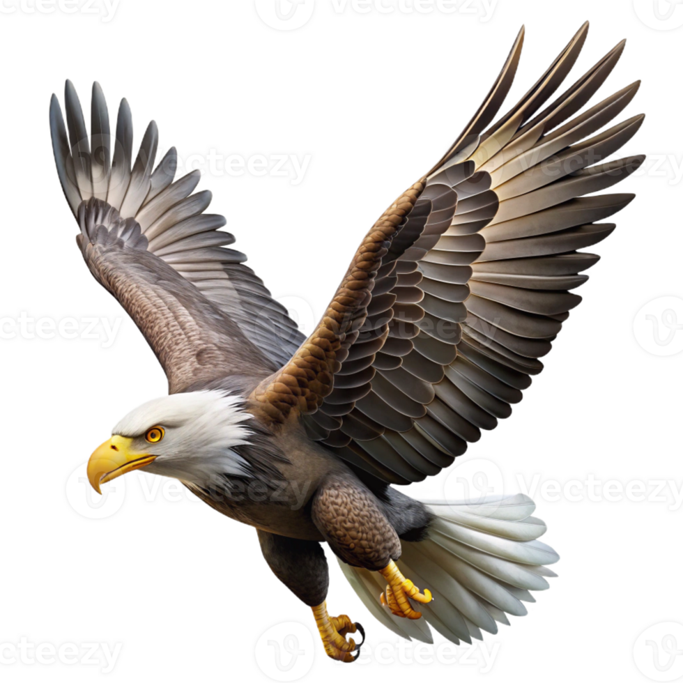 stunning modern A majestic bald eagle soaring through the sky, dynamic pose, dramatic lighting, realistic style authentic png