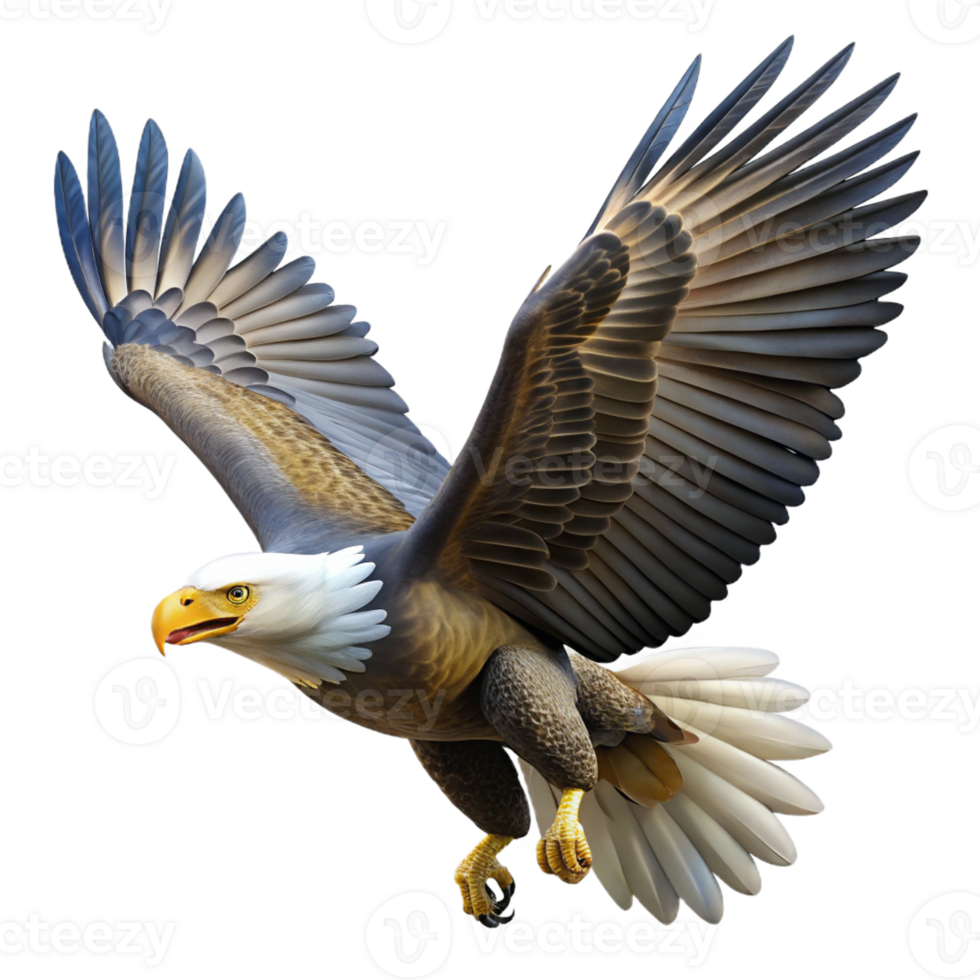 stunning minimalist A majestic bald eagle soaring through the sky, dynamic pose, dramatic lighting, realistic style detailed png