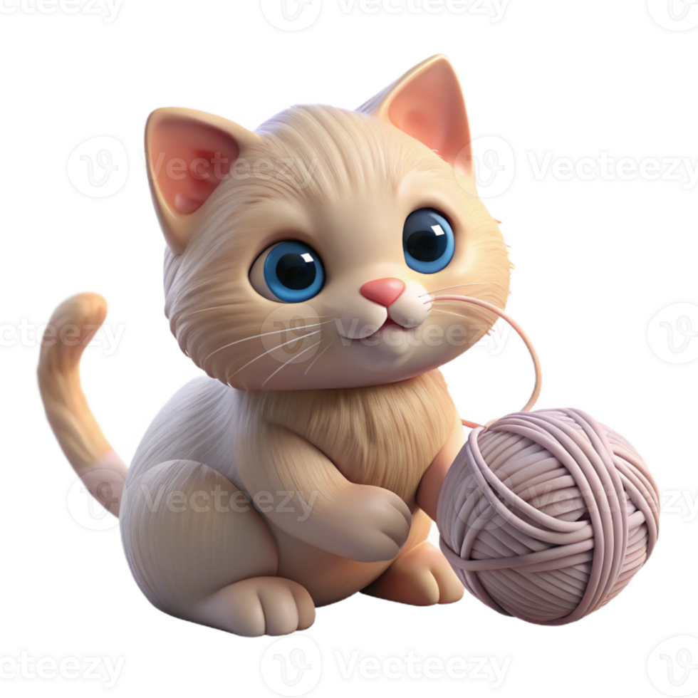 stunning abstract A cute fluffy kitten playing with a ball of yarn. Soft, diffused lighting. Photorealistic style exclusive png