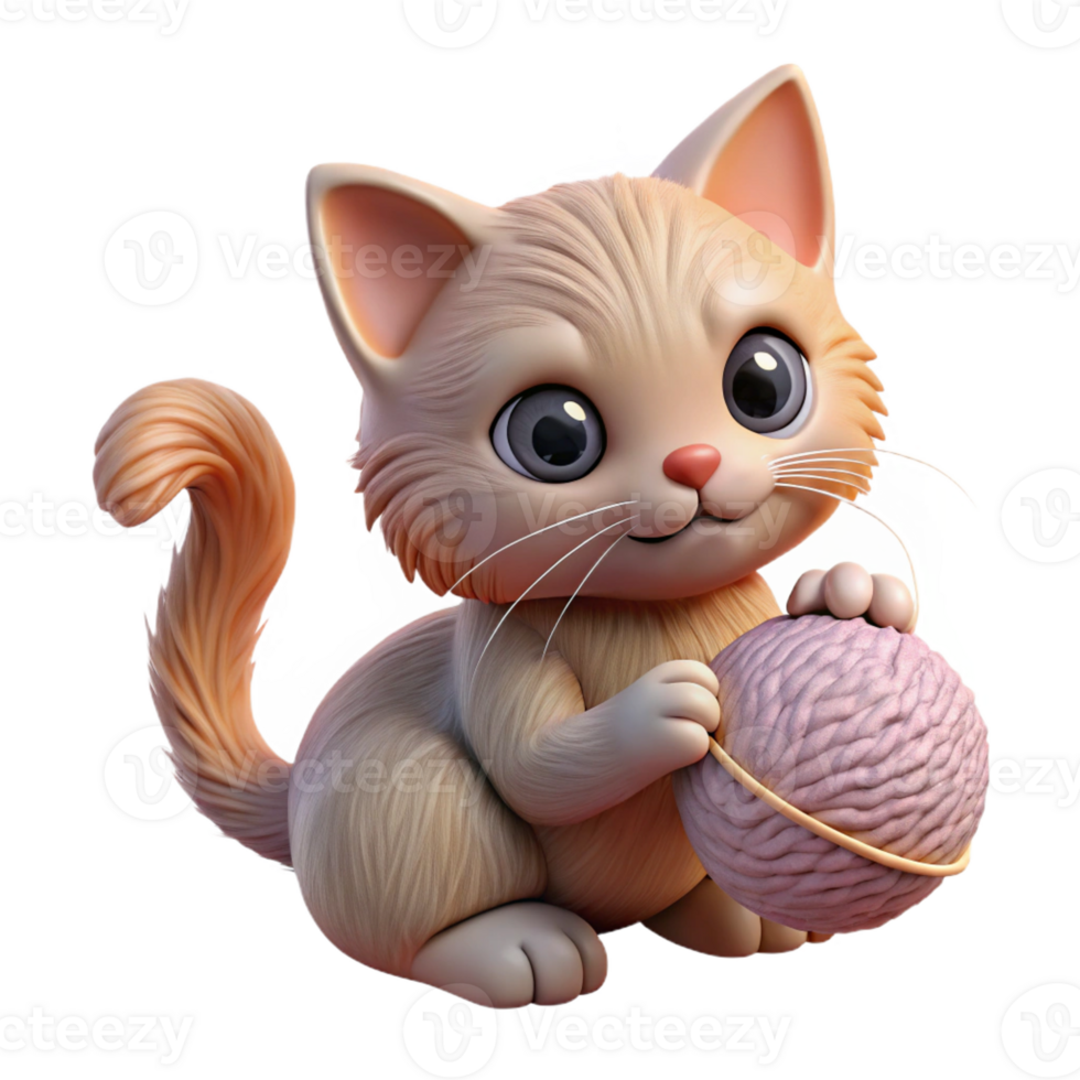 beautiful modern A cute fluffy kitten playing with a ball of yarn. Soft, diffused lighting. Photorealistic style high quality png