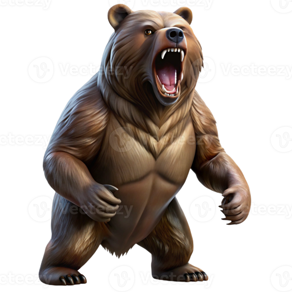 stunning abstract A powerful grizzly bear standing on its hind legs, roaring fiercely. Dramatic backlighting. Oil painting style genuine png