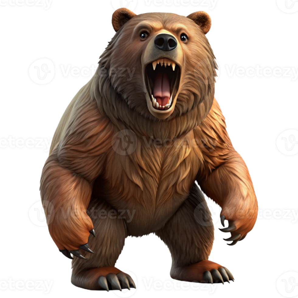 elegant modern A powerful grizzly bear standing on its hind legs, roaring fiercely. Dramatic backlighting. Oil painting style original png