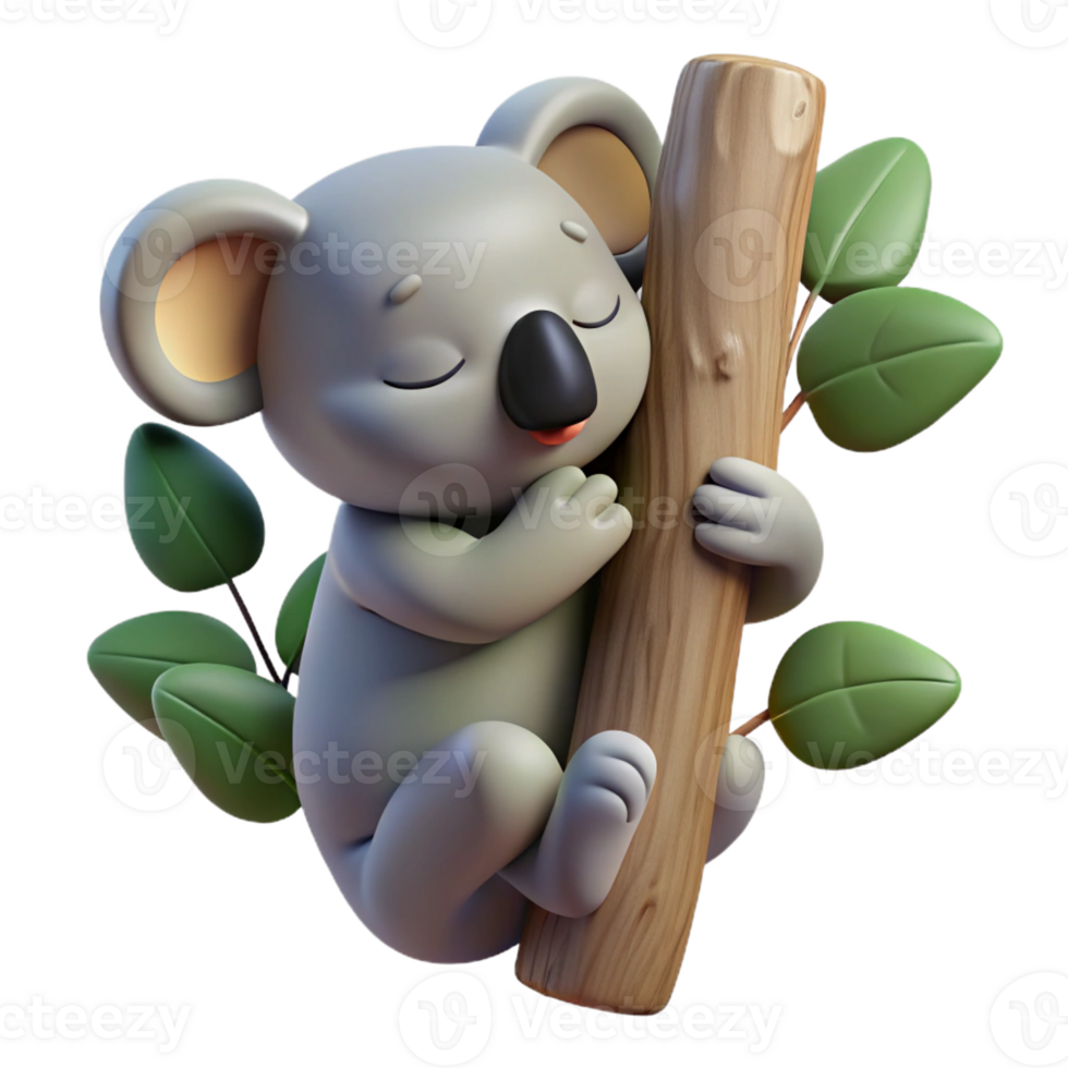 beautiful minimalist A sleepy koala clinging to a eucalyptus tree. Soft, natural lighting. Photorealistic style exclusive png