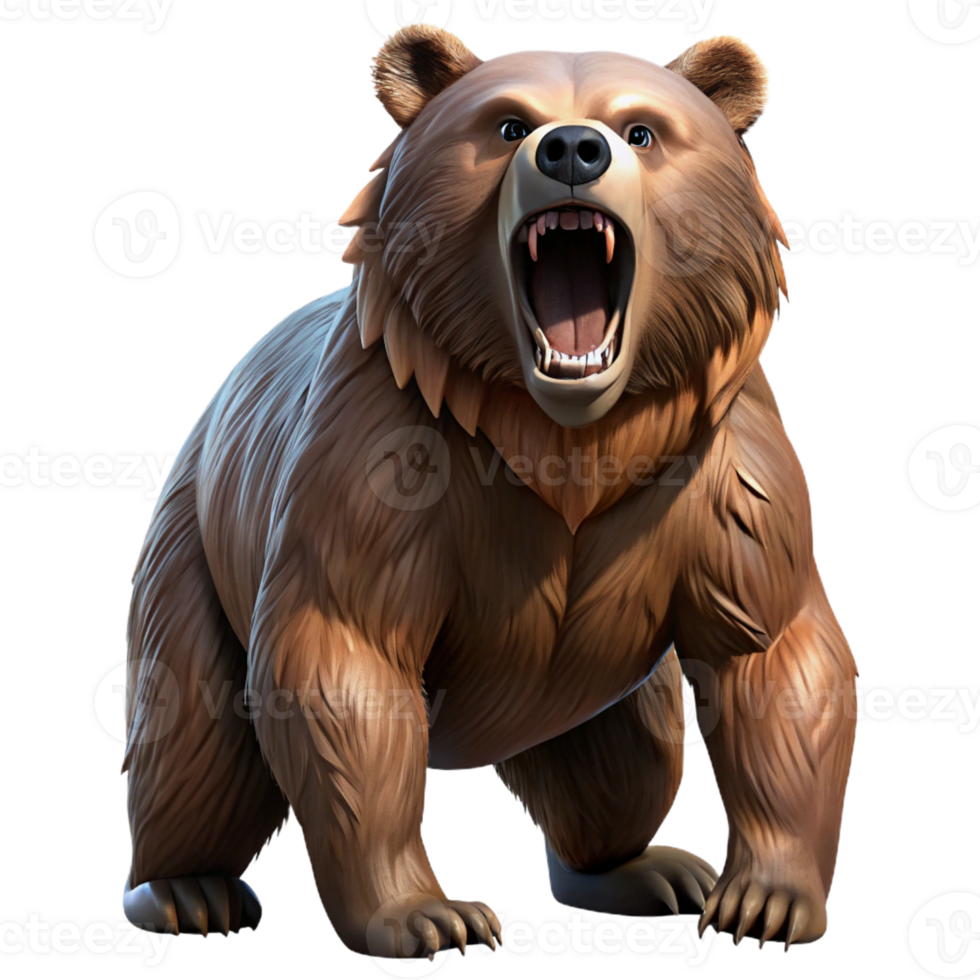 impressive abstract A powerful grizzly bear standing on its hind legs, roaring fiercely. Dramatic backlighting. Oil painting style 4K png