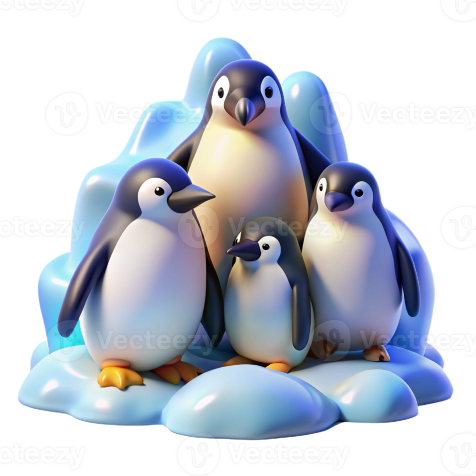 extraordinary contemporary A group of penguins huddled together on a snowy landscape. Cold, bluish lighting. Digital painting style high quality png