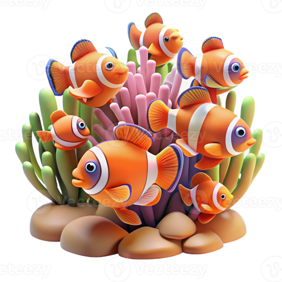 wonderful modern A school of vibrant clownfish swimming amongst coral reefs. Underwater photography, vibrant colors genuine png