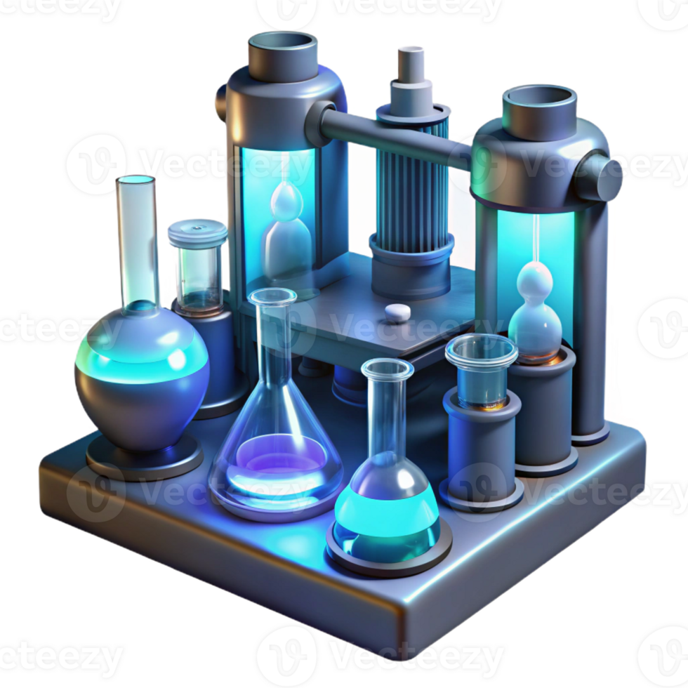 stunning contemporary A futuristic laboratory filled with glowing test tubes and complex equipment, illuminated by a cool, sterile light, in a photorealistic style authentic png