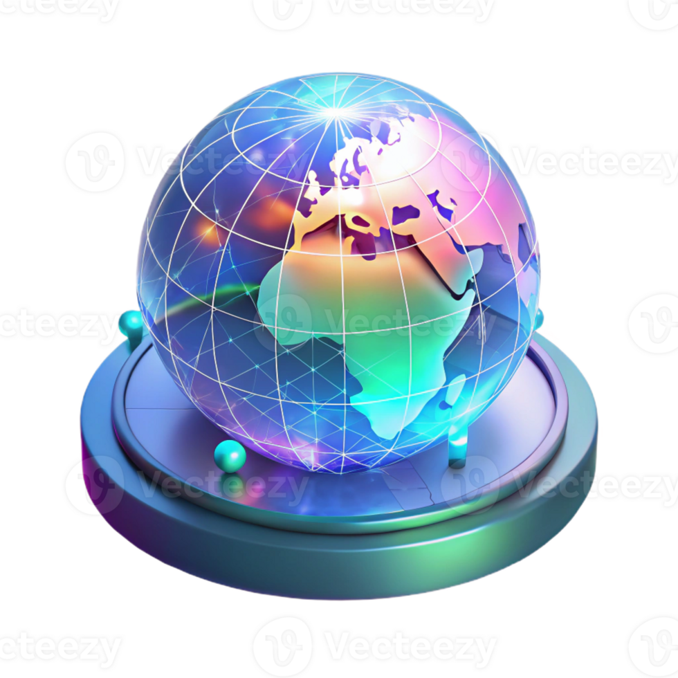 magnificent contemporary A holographic projection of a world map, displaying real-time data streams, illuminated by a dynamic, shifting light, in a data visualization style professional png
