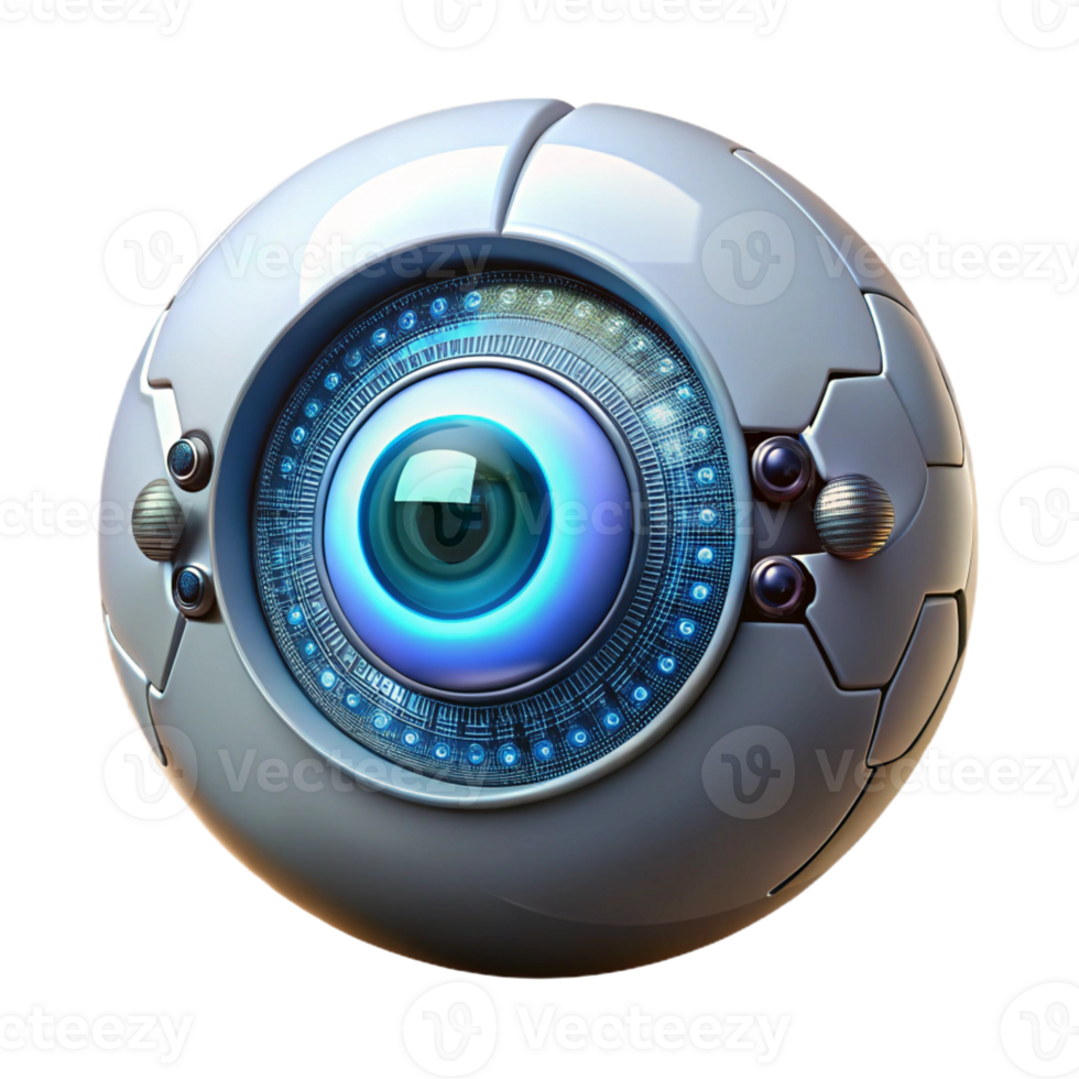 vibrant modern A bionic eye with intricate mechanical details, reflecting a binary code, illuminated by a sharp, white light, in a cyberpunk style high resolution png