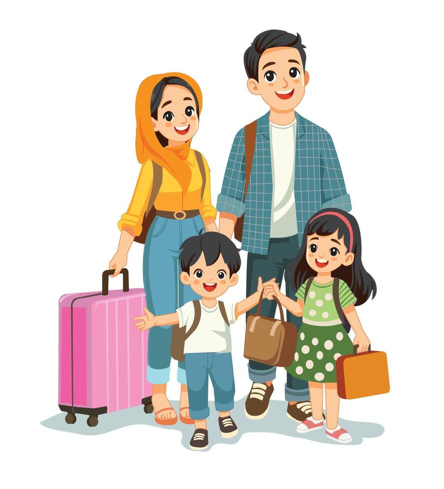 Illustration of happy family with children in travel vector