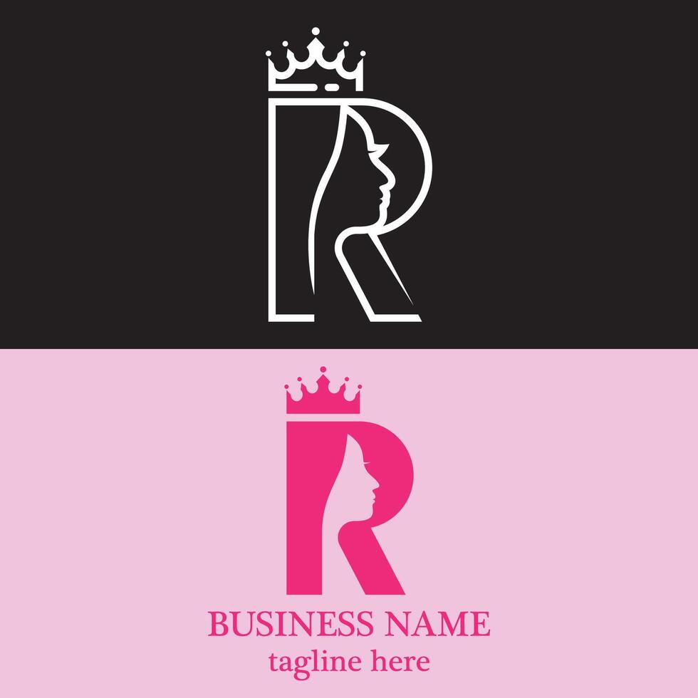 Stylish Letter R and Woman Face With Crown vector
