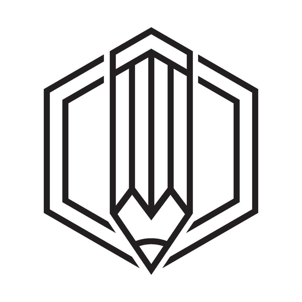 Pencil and hexagon line concept vector