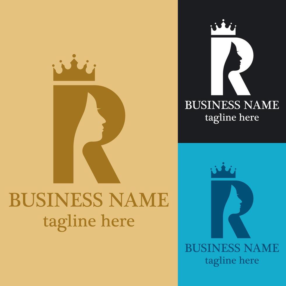 Letter R and Woman Face With Crown vector