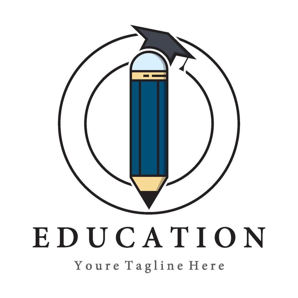 Pencil and Graduation Cap Logo Design vector
