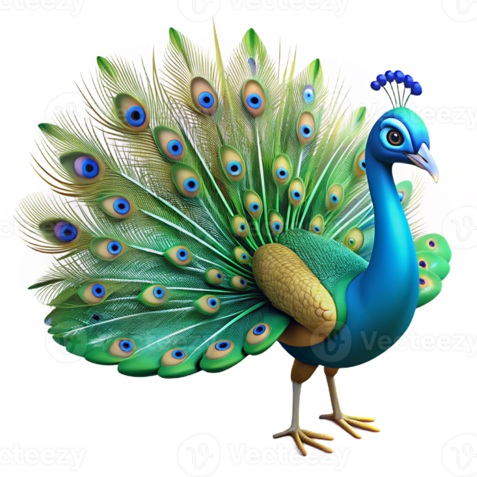 stunning creative A vibrant peacock displaying its magnificent tail feathers. Bright, studio lighting. Photorealistic style premium png