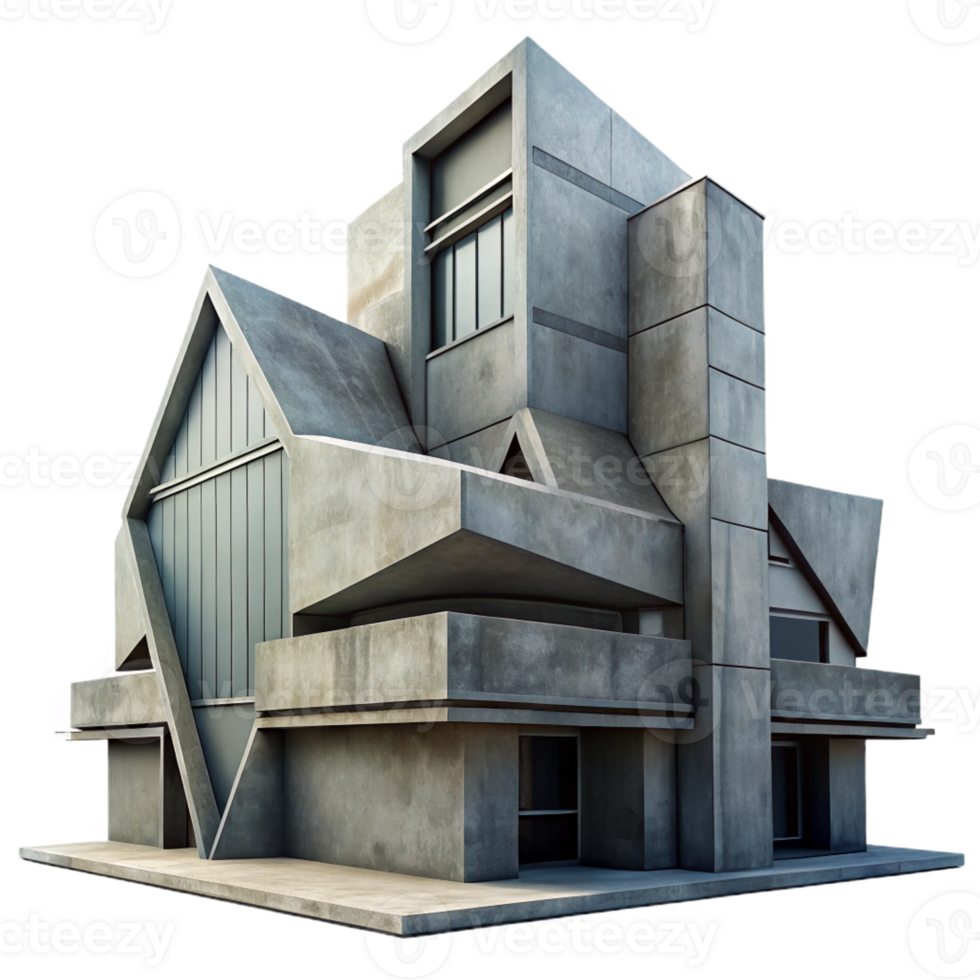 elegant minimalist Brutalist concrete building, geometric shapes, harsh shadows, overcast sky, dystopian atmosphere, 8k, high detail, 4K png