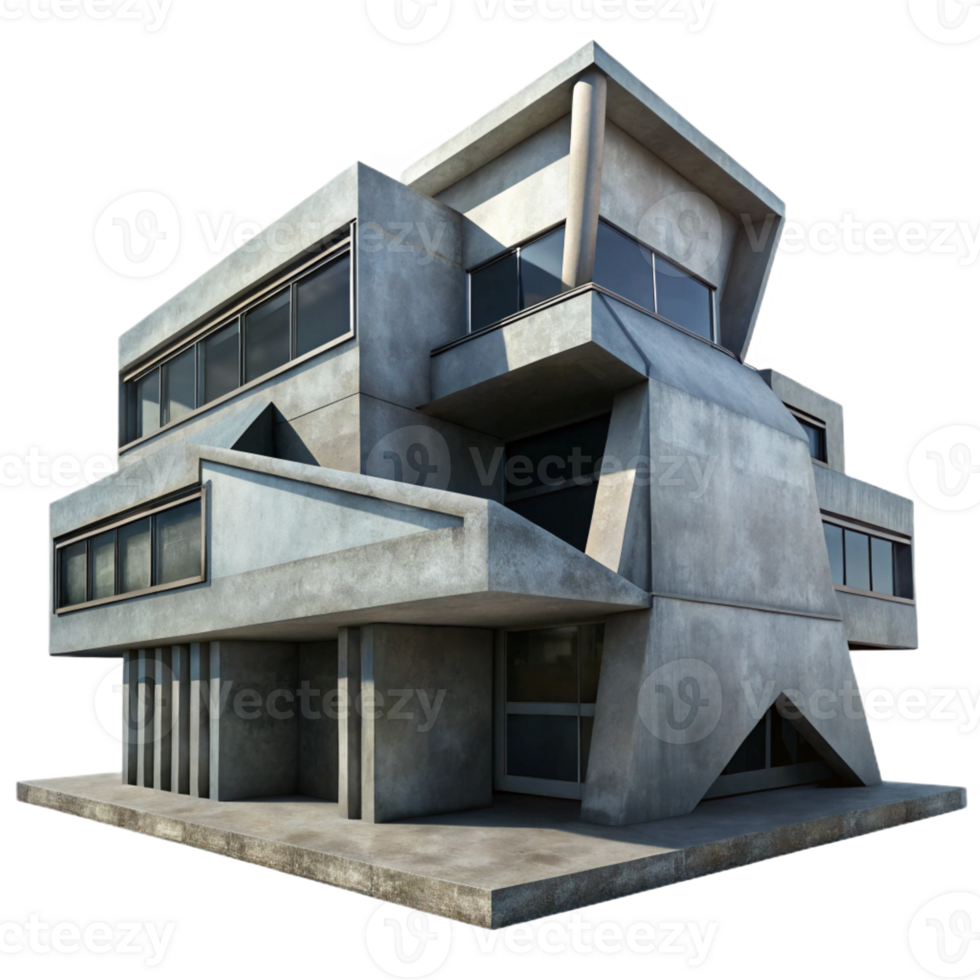 elegant modern Brutalist concrete building, geometric shapes, harsh shadows, overcast sky, dystopian atmosphere, 8k, high detail, 4K png